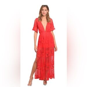 Honey Punch Red Romper Maxi Dress Size XS